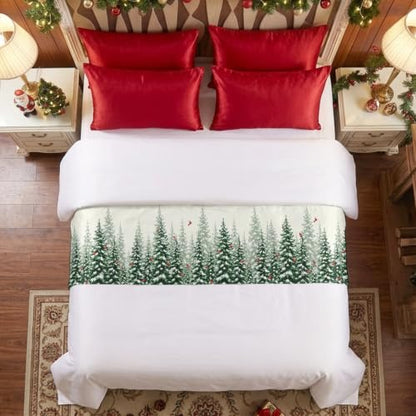 Christmas Tree Bed Runner King Size 94x20 in Green White Red Holiday Decor Bed Scarf