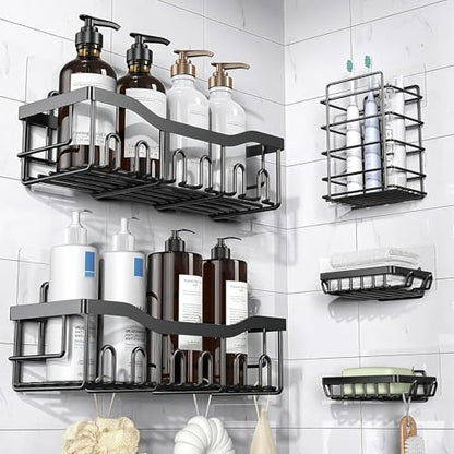 6-Pack Adhesive Shower Caddy Hooks - Waterproof Strong Bathroom & Kitchen Support