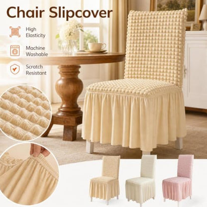Stretchable Chair Cover with Skirt - Beige, 1PCS, Dorm & Office Decor