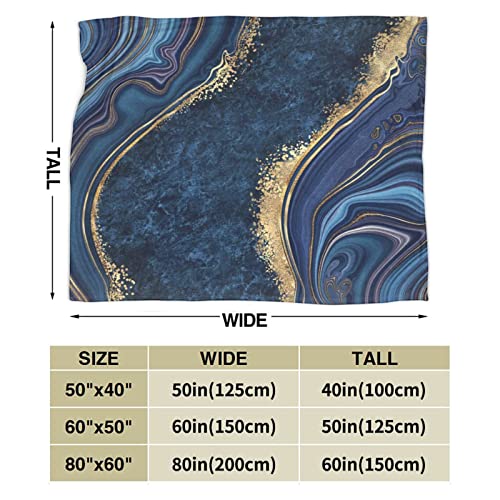 Perinsto Blue Painted Marble Throw Blanket Ultra Soft Warm All Season Marbling Painting Decorative Fleece Blankets for Bed Chair Car Sofa Couch Bedroom 50"X40"