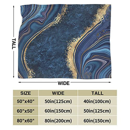 Perinsto Blue Painted Marble Throw Blanket Ultra Soft Warm All Season Marbling Painting Decorative Fleece Blankets for Bed Chair Car Sofa Couch Bedroom 50"X40"