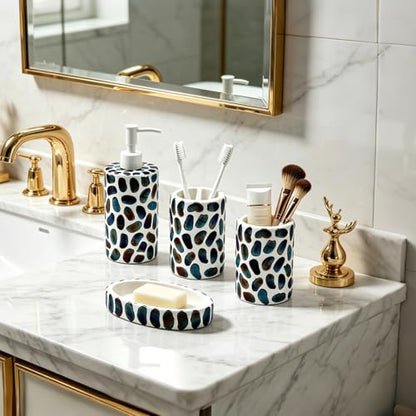 4-Piece Bathroom Accessories Set with Soap Dispenser & Toothbrush Holder - Pebble Design, Water-Resistant