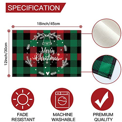 Christmas Placemats Set of 6 - Red Green Buffalo Plaid Holiday Table Decor
