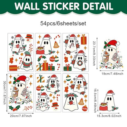 Self-Adhesive Christmas Ghost Window Clings - Style 8, Holiday Decor, 6 Sheets