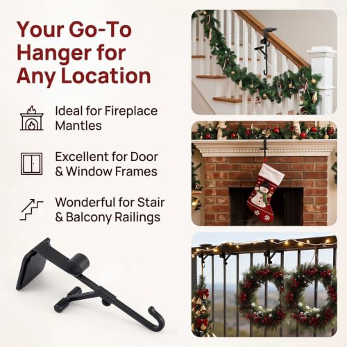 Black 3-Pack Adjustable Garland & Stocking Mantle Hangers - Holds Up to 20 Lbs
