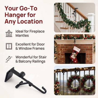 Black 3-Pack Adjustable Garland & Stocking Mantle Hangers - Holds Up to 20 Lbs