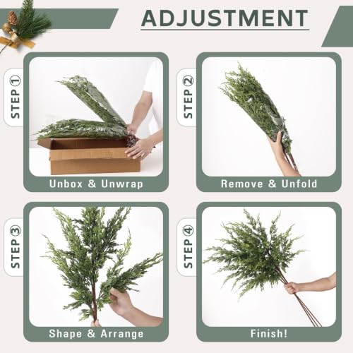 Large Artificial Christmas Cedar Branches for Vase Decoration - 12 Pack, 36 Inch