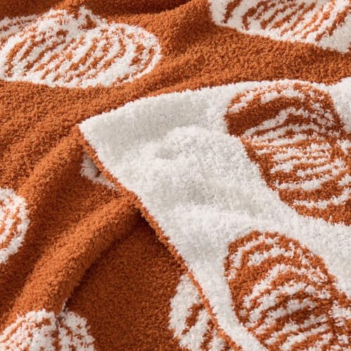 Pumpkin Fall Throw Blanket - Burnt Orange 50x60 with White Pumpkins - Seasonal Decor & Gift