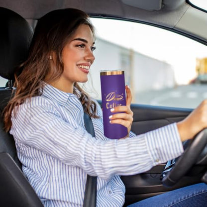 Purple 20 oz Stainless Steel Skinny Tumbler with Lid & Straw - Bulk Pack