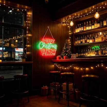 Merry Christmas Ya Filthy Fellow Neon Wall Sign - Dimmable USB Red Green LED Acrylic Decor - Variation of THIS listing