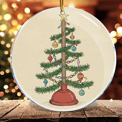 Christmas Tree Ornament Plunger Decor Funny Gag Gift Acrylic 3.6in