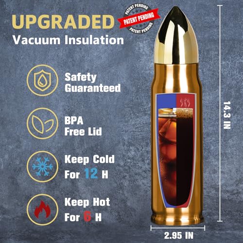 34oz Copper Bullet Tumbler for Men Stainless Steel Coffee Mug Gift