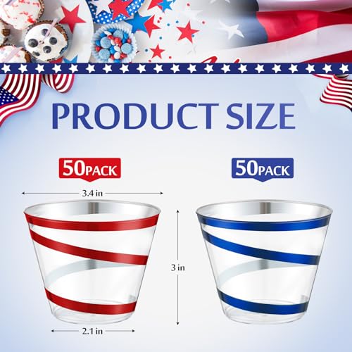 9 oz Rimmed Swirl Plastic Cups - Red & Blue, Pack of 100