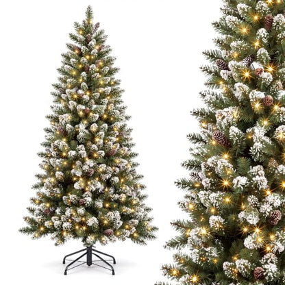 6FT Pre-Lit Snow-Dusted Pencil Christmas Tree with 300 Warm White LEDs