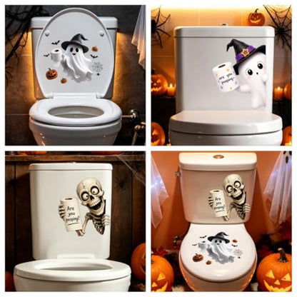 Halloween Ghost Toilet Seat Decal - Waterproof Bathroom Decor, Variation A
