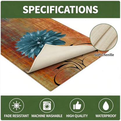 Rust and Blue Chenille Table Runner 13 x 90 Inches - Spring Summer Decor