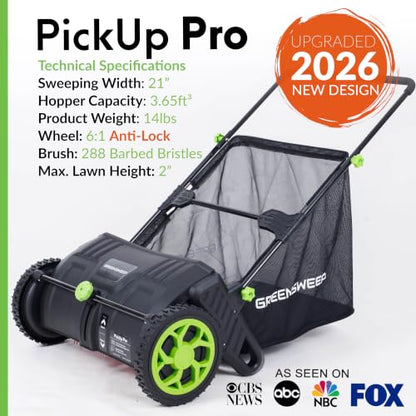 GreenSweep Pickup Pro V26 Black Lawn Sweeper with AntiLock Drive, Large Capacity