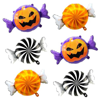 Halloween Candy Balloons Kit - 6pcs Pumpkin & Black Orange Balloons for Party Decoration - Candy Variation