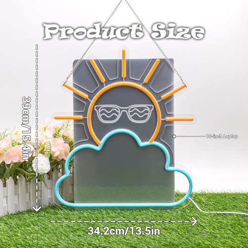 Sunrise Sunset Neon Sign with Orange Sun & Blue Clouds - Wall Decor, USB Powered