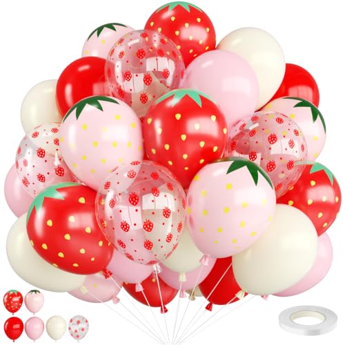 Pink and Red Strawberry Balloons Set - 12 Inch Party Decor, 30 Pieces