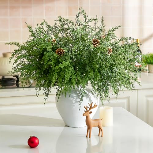 21PCS Artificial Cedar Stems with Pinecones for Holiday Decor - Norfolk Pine Branches & Cones, Indoor Outdoor
