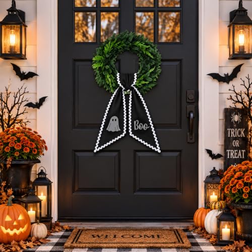 Halloween Ghost Wreath Sash for Front Door - Boo Design, 55 Inch