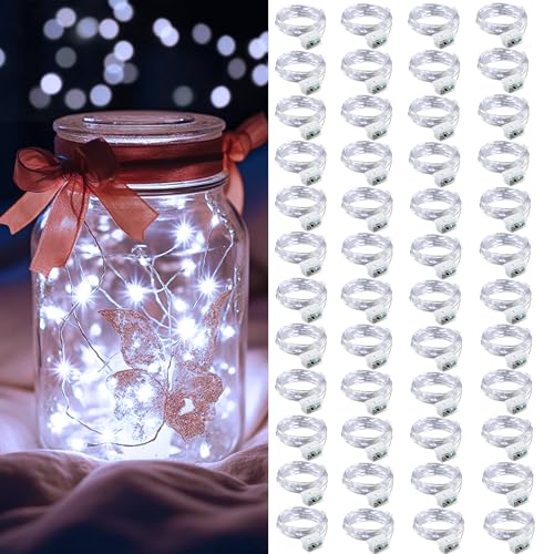48 Pack Battery Operated LED Fairy String Lights Waterproof 7ft for Home & Party White
