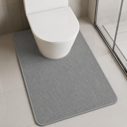Grey U-Shape Extended Toilet Mat 35x22 Inch Extra Long Bathroom Rug