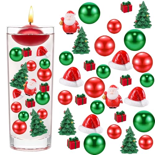 Christmas Vase Filler Decor Set - Red Green Beads & Holiday Figures, 10066pcs - Xmas Party Home Decor