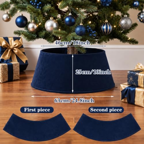 Navy Blue Velvet Christmas Tree Collar - 24 Inch Tree Base Cover - Skylety