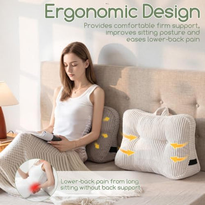 Beige Reading Pillow for Sitting in Bed - Ergonomic Lumbar Support Cushion