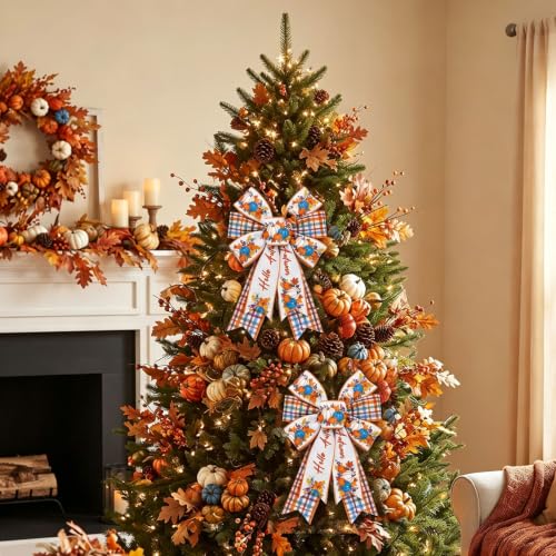 Fall Pumpkin Bow for Wreaths - 2 Pcs Autumn Harvest Farmhouse Decor