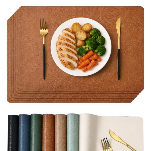 Homaxy Vinyl Heat Resistant Placemats Set of 6 - Reddish Brown