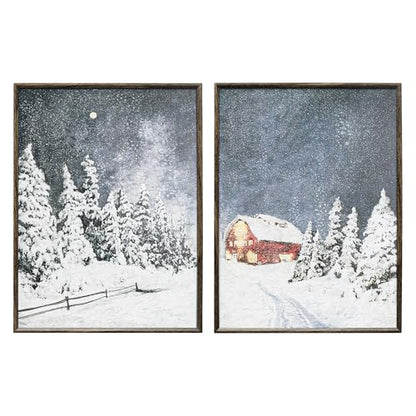Snowy Cabin Christmas Canvas Wall Art 12x16 Inches - Framed Holiday Decor