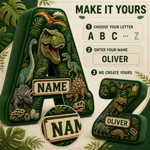 Personalized Dinosaur Letter Pillow - Plush Name Cushion for Kids & Decor