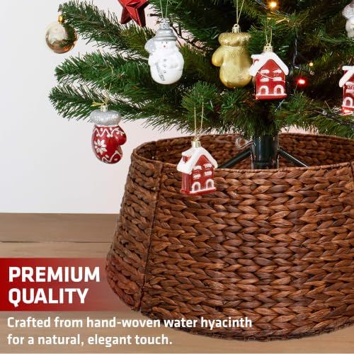 24-Inch Handwoven Water Hyacinth Christmas Tree Collar with Metal Frame - Dark Brown