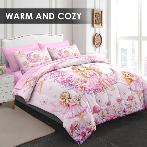 Fairy Princess Twin Comforter Set - WeCozy 5-Piece Bedding with Pillowcases & Sheets