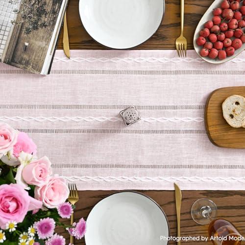 Pink Rustic Cotton Linen Table Runner 13x90 Inch - Artoid Mode