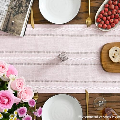 Pink Rustic Cotton Linen Table Runner 13x90 Inch - Artoid Mode