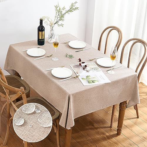 AUSSPVOCT Textured Linen Tablecloth Rectangle 52x70 Waterproof Spill-Proof Wipeable Table Cloth Wrinkle Free Linen Outdoor Table Cover for Birthday Party Farmhouse Tablecloths Up to 54''X36'' Tables