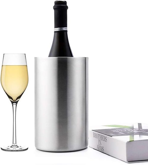 Jolitac Wine Chiller Bucket, Stainless Steel Double Wall Wine Cooler Bucket, Keeps Cold for Hours Wine Bottle Cooler Chiller Insulated Champagne Beer Ice Bucket (1 PC)