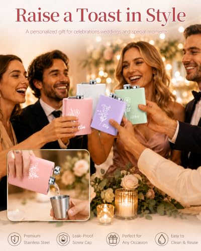 Pink Personalized Flask for Women Bridesmaid Wedding Gift Set