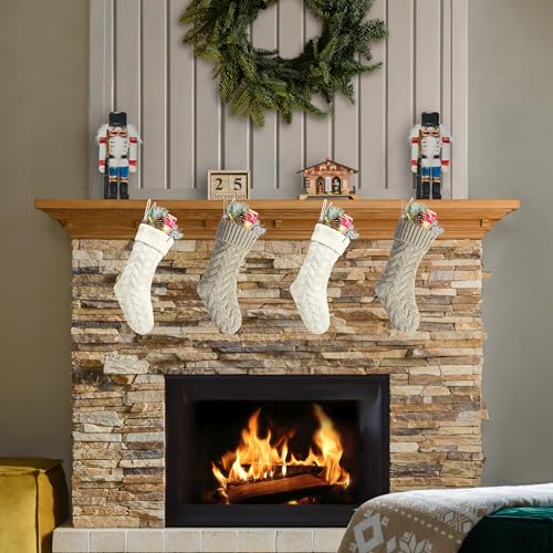 Christmas Stockings 14-Inch Knit Stocking Set - Ivory & Khaki, Pack of 4