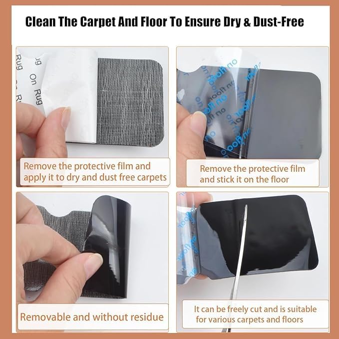 Rug Carpet Non-Slip Grippers by [Brand Name] - Reusable Double-Sided Tape Pads for Area Rugs | 8 Strong Adhesive Grippers