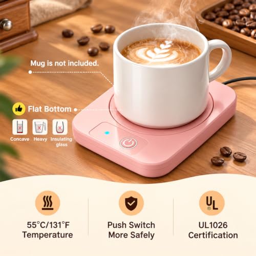 Pink Coffee Mug Warmer & Candle Warmer - 131°F Electric Beverage Heater