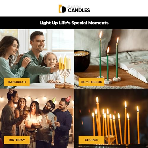Yellow Beeswax Taper Candles Bulk 200pcs with 5 Candle Holders, Honey Scent, Smokeless