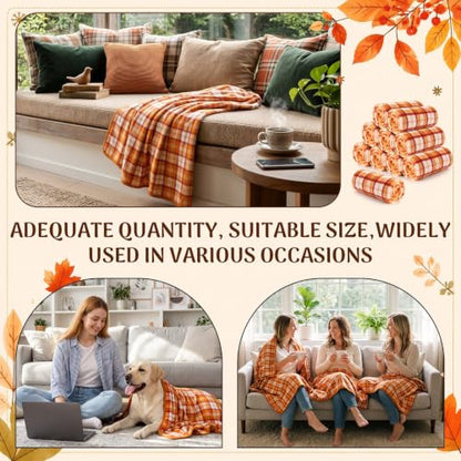 Fall Plaid Throw Blankets 10 Pack - Brown, White, Orange, Red 50x60 Inches