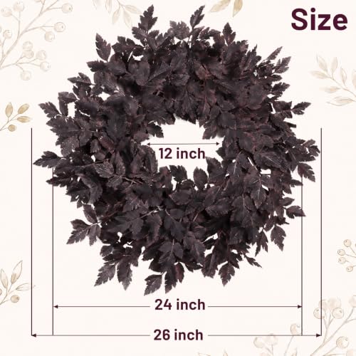 Fall Wreath for Front Door - 24 Inch Autumn Decor with Plum Leaves