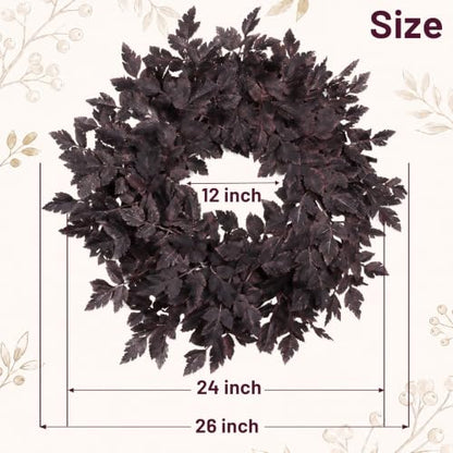 Fall Wreath for Front Door - 24 Inch Autumn Decor with Plum Leaves