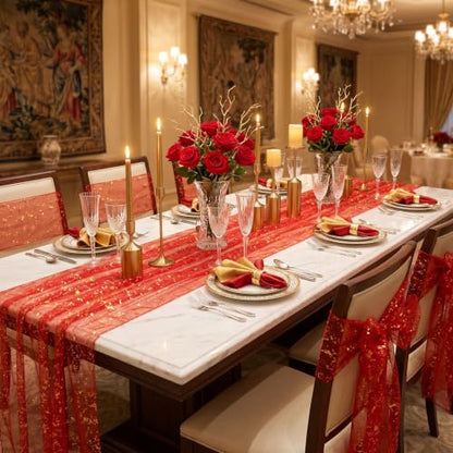 Red Gold Metallic Foil Gauze Table Cloth 57x84 Inch Rectangular Decor - Variation of THIS listing